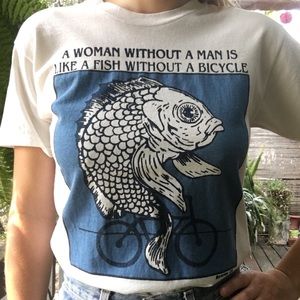 Vintage Feminist Fish Bicycle Tee Shirt Berkeley